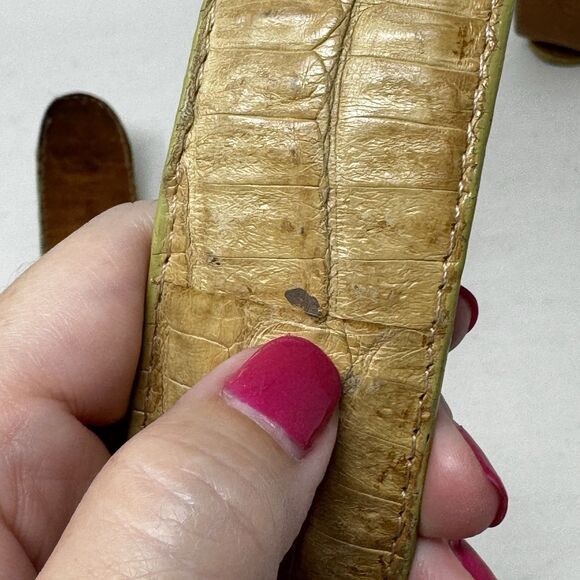 Authentic Crocodile Leather Buckle Belt Size 34 El General Made in Mexico Cream - Picture 7 of 12